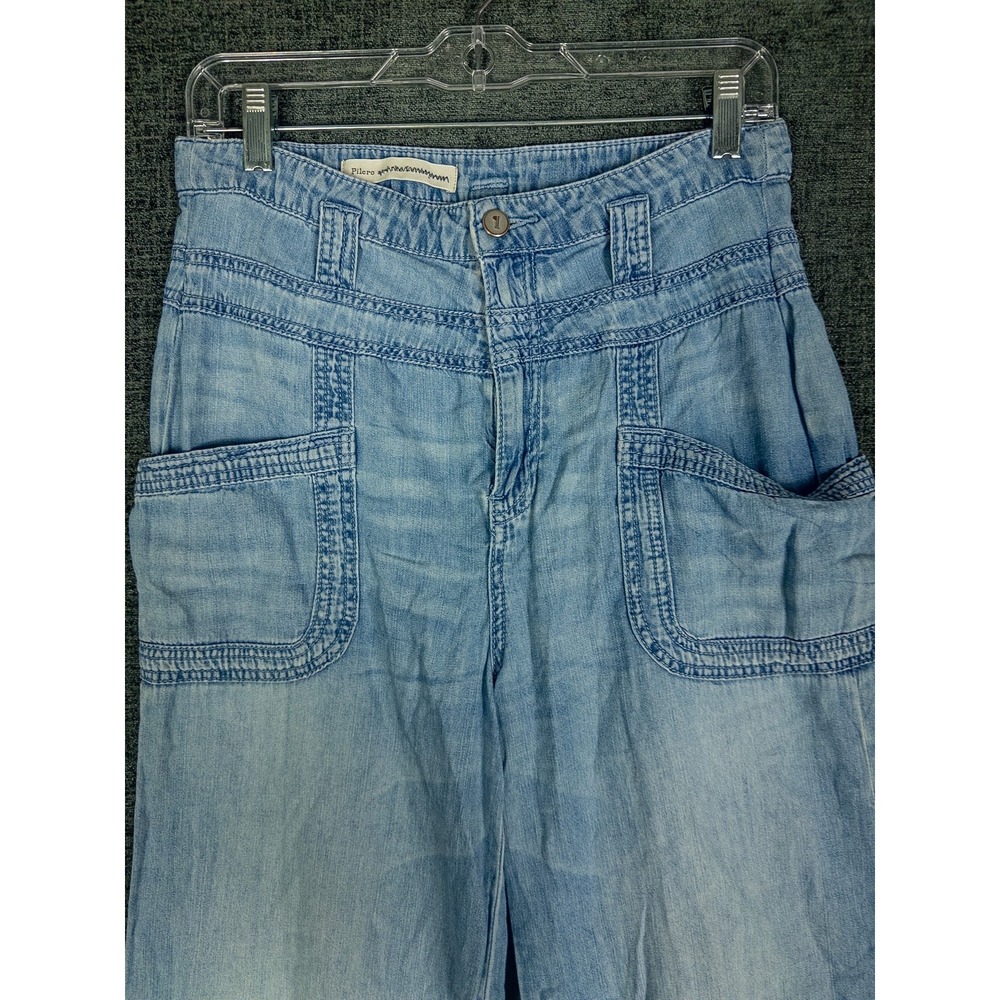 Pilcro Wide Leg Bell Bottom Patch Pocket Jeans Womens 29/30 Light Blue Denim Boh - Picture 2 of 9
